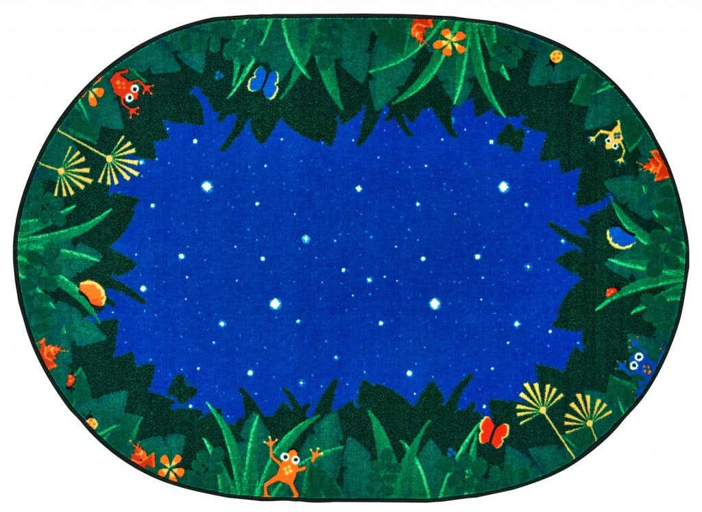Peaceful Tropical Night Rug - 3ft 10in x 5ft 5in - Oval - Green