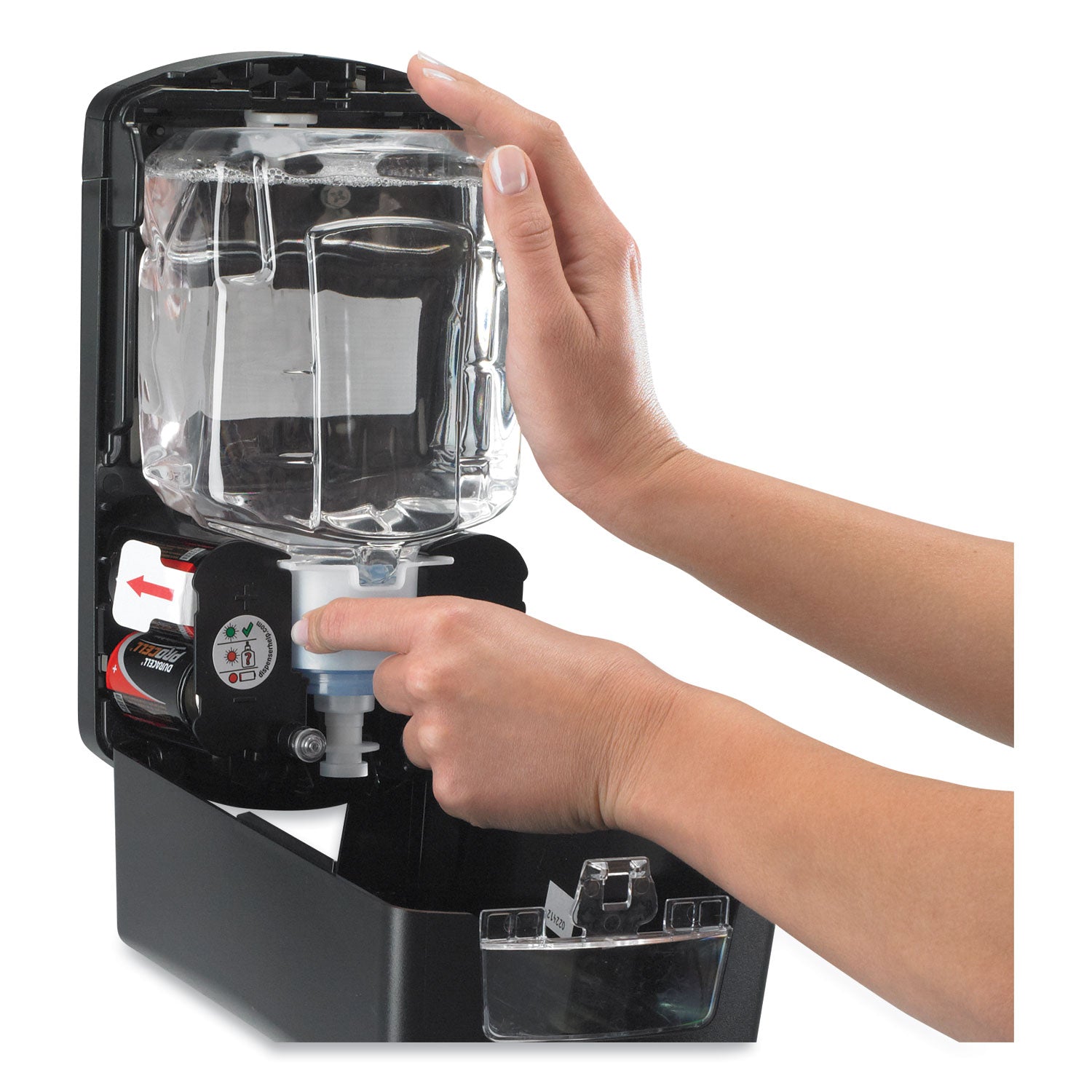 Gojo&reg; LTX-12 Touch-free Foam Soap Dispenser - Automatic - 1.27 quart Capacity - Site Window, Refillable, Touch-free, Lockable, Skylight - Chrome, Black - 1 Each