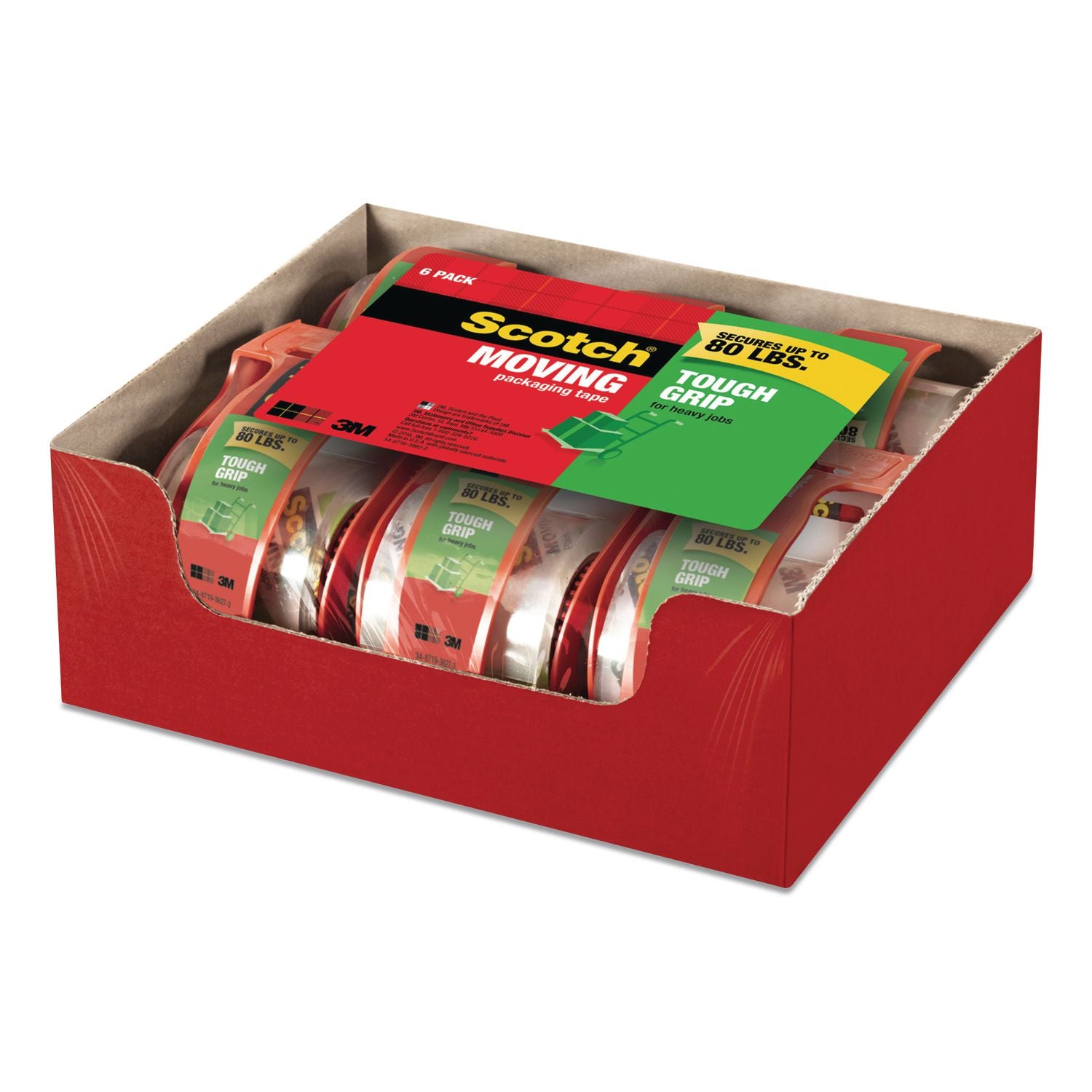 Scotch Tough Grip Moving Packaging Tape - 22.20 yd Length x 1.88" Width - Clear - Fiber - Dispenser Included - 1 Pack