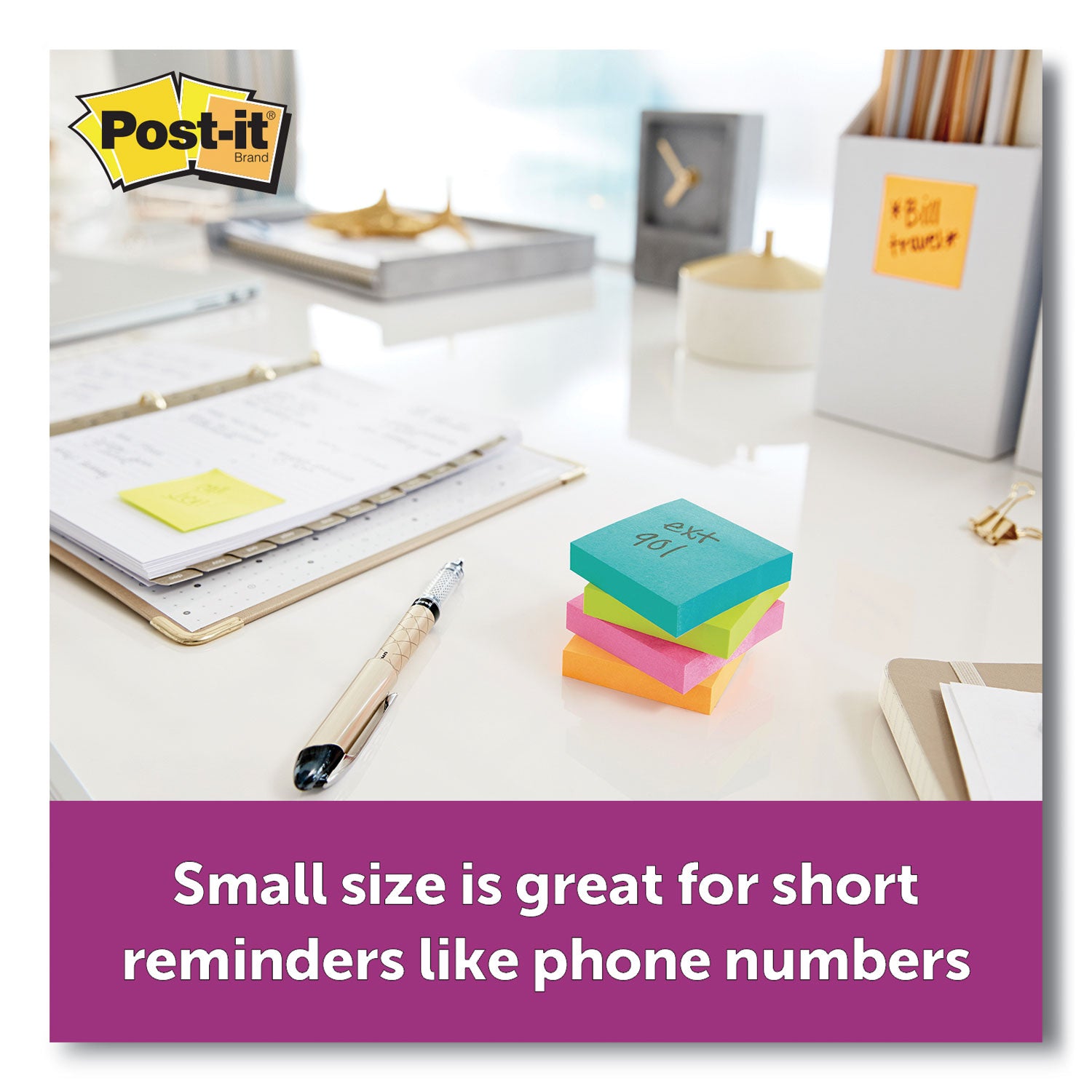 Post-it Super Sticky Notes, Supernova Neons Color Collection, 3" x 3", Square, 90 Sheets per Pad, Aqua Splash/Acid Lime/Guava/Tropical Pink/Iris Infusion, 1 Pack