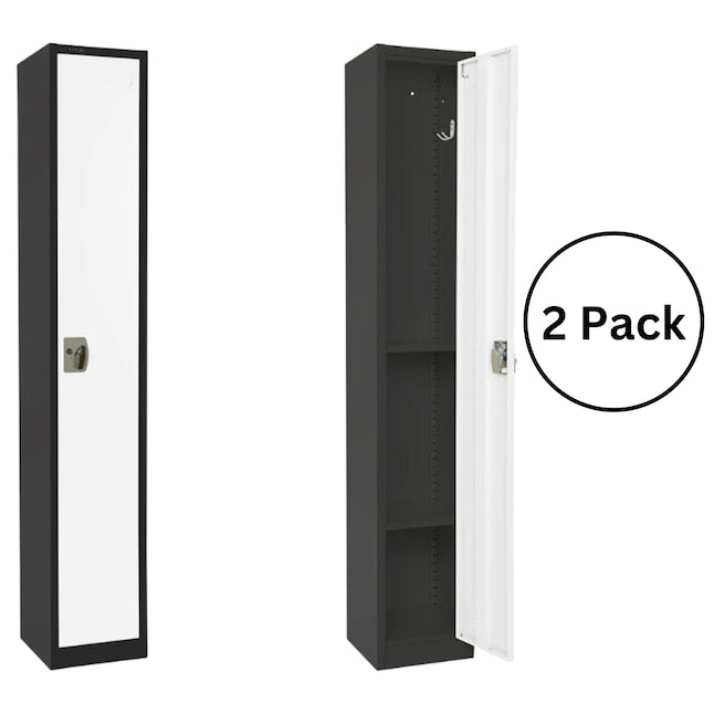 Large Single Door Locker – Black Body With White Doors 2-Pack