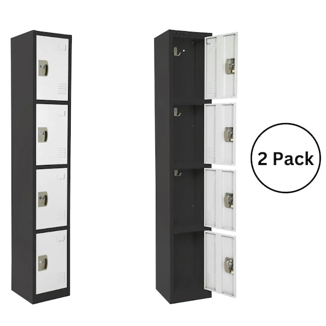 Large 4 Door Locker – Black Body With White Doors 2-Pack