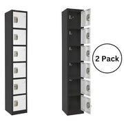 Large 6 Door Locker – Black Body With White Doors 2-Pack