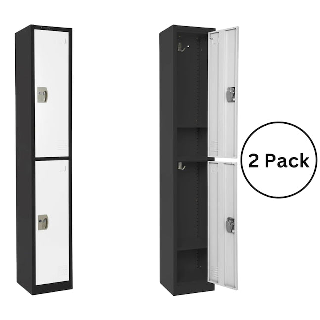 Large 2 Door Locker – Black Body With White Doors 2-Pack