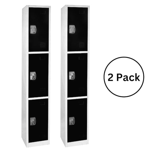72 in. x 12 in. x 12 in. Triple-Compartment Steel Tier Key Lock Storage Locker in Black 2 Pack