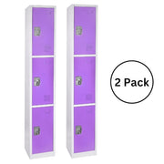 72 in. H x 12 in. W x 12 in. D Triple-Compartment Steel Tier Key Lock Storage Locker in Purple 2 Pack