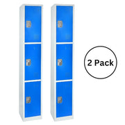72 in. x 12 in. x 12 in. Triple-Compartment Steel Tier Key Lock Storage Locker in Blue 2 Pack