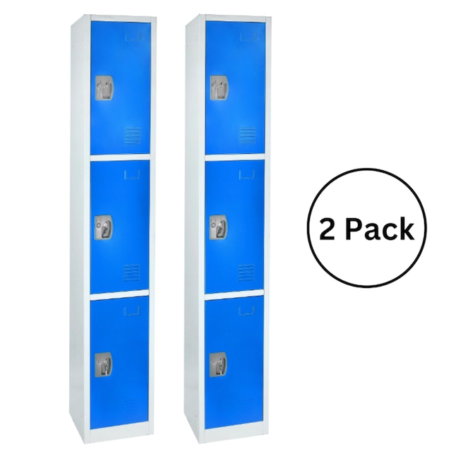 72 in. x 12 in. x 12 in. Triple-Compartment Steel Tier Key Lock Storage Locker in Blue 2 Pack