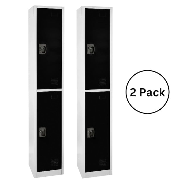 AdirOffice 72 in. x 12 in. x 12 in. Double-Compartment Steel Tier Key Lock Storage Locker in Black (2-Pack)