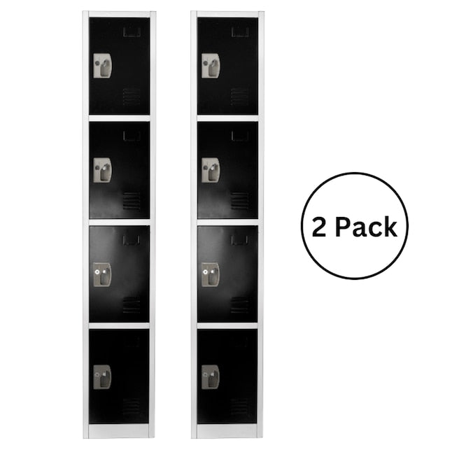 72 in. x 12 in. x 12 in. 4-Compartment Steel Tier Key Lock Storage Locker in Black 2 Pack