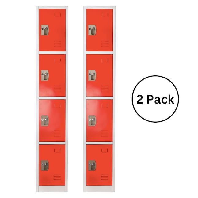 72 in. H x 12 in. W x 12 in. D 4-Compartment Steel Tier Key Lock Storage Locker in Red 2 Pack