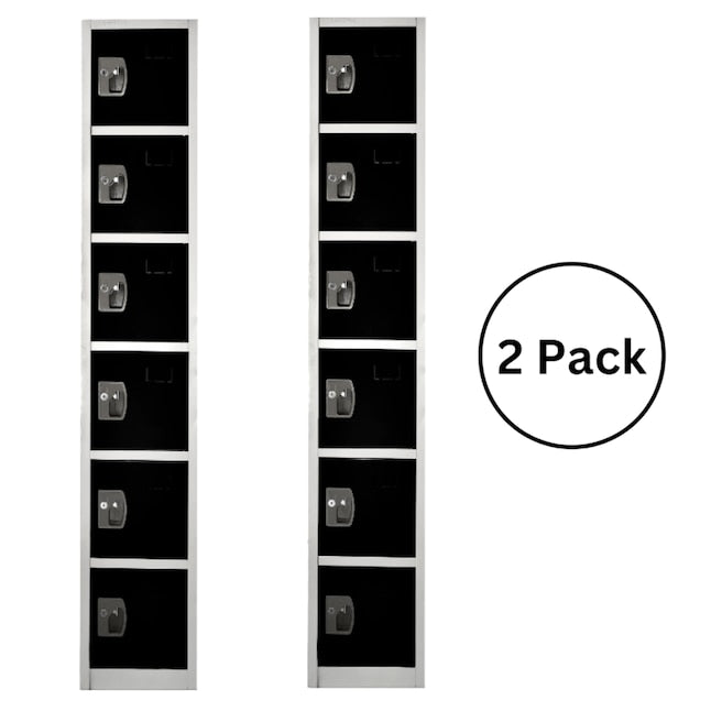 AdirOffice 72 in. x 12 in. x 12 in. 6-Compartment Steel Tier Key Lock Storage Locker in Black 2 Pack