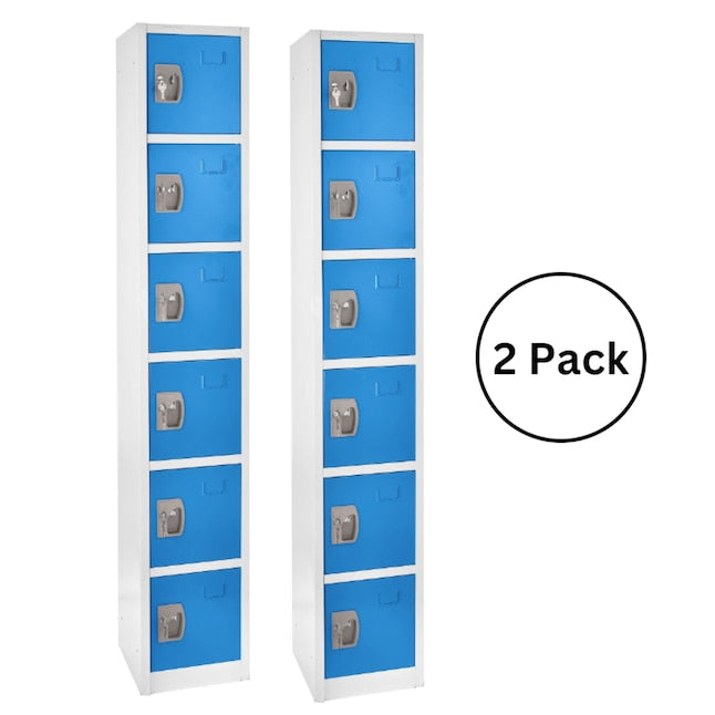 72 in. x 12 in. x 12 in. 6-Compartment Steel Tier Key Lock Storage Locker in Blue 2 Pack
