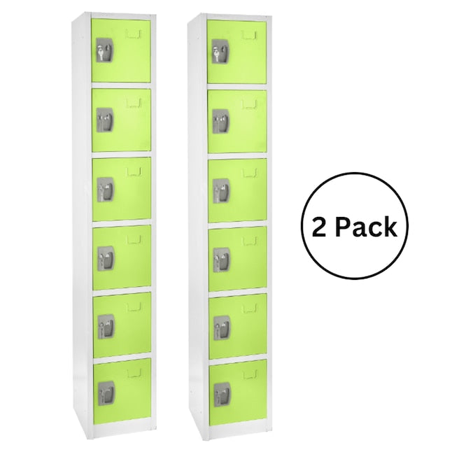 72 in. x 12 in. x 12 in. 6-Compartment Steel Tier Key Lock Storage Locker in Green 2 Pack