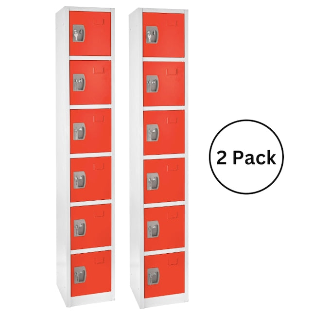 72 in. H x 12 in. W x 12 in. D 6-Compartment Steel Tier Key Lock Storage Locker in Red 2 Pack