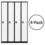 Large Single Door Locker – Black Body With White Doors 4-Pack