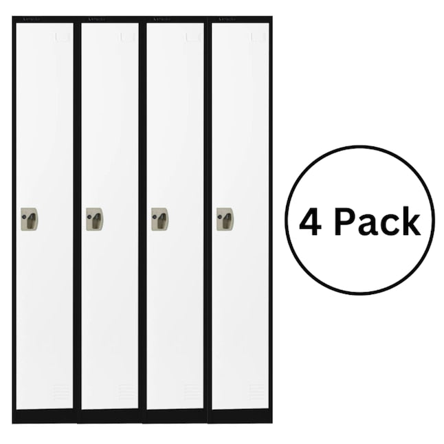 Large Single Door Locker – Black Body With White Doors 4-Pack