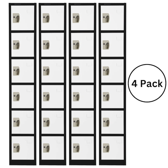 Large 6 Door Locker – Black Body With White Doors 4-Pack
