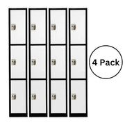Large 3 Door Locker – Black Body With White Doors 4-Pack