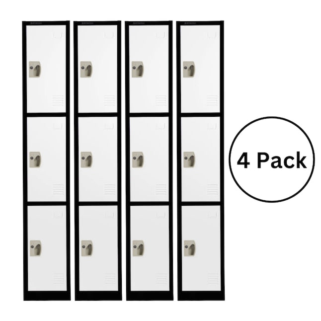 Large 3 Door Locker – Black Body With White Doors 4-Pack