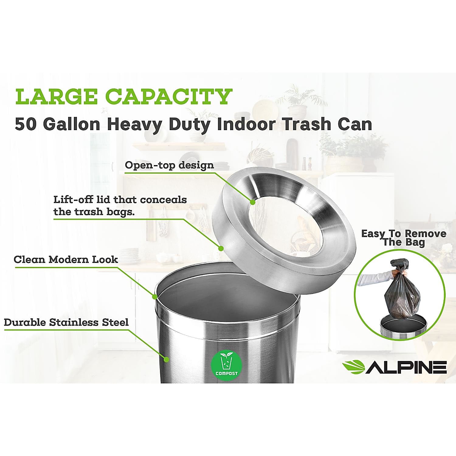 50 Gallon Stainless Steel Compost Can
