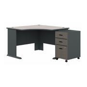 Bush Business Furniture Series A 48W Corner Desk with Mobile File Cabinet in Slate and White Spectrum - 51.52" Width x 47.17" Depth x 29.66" Height