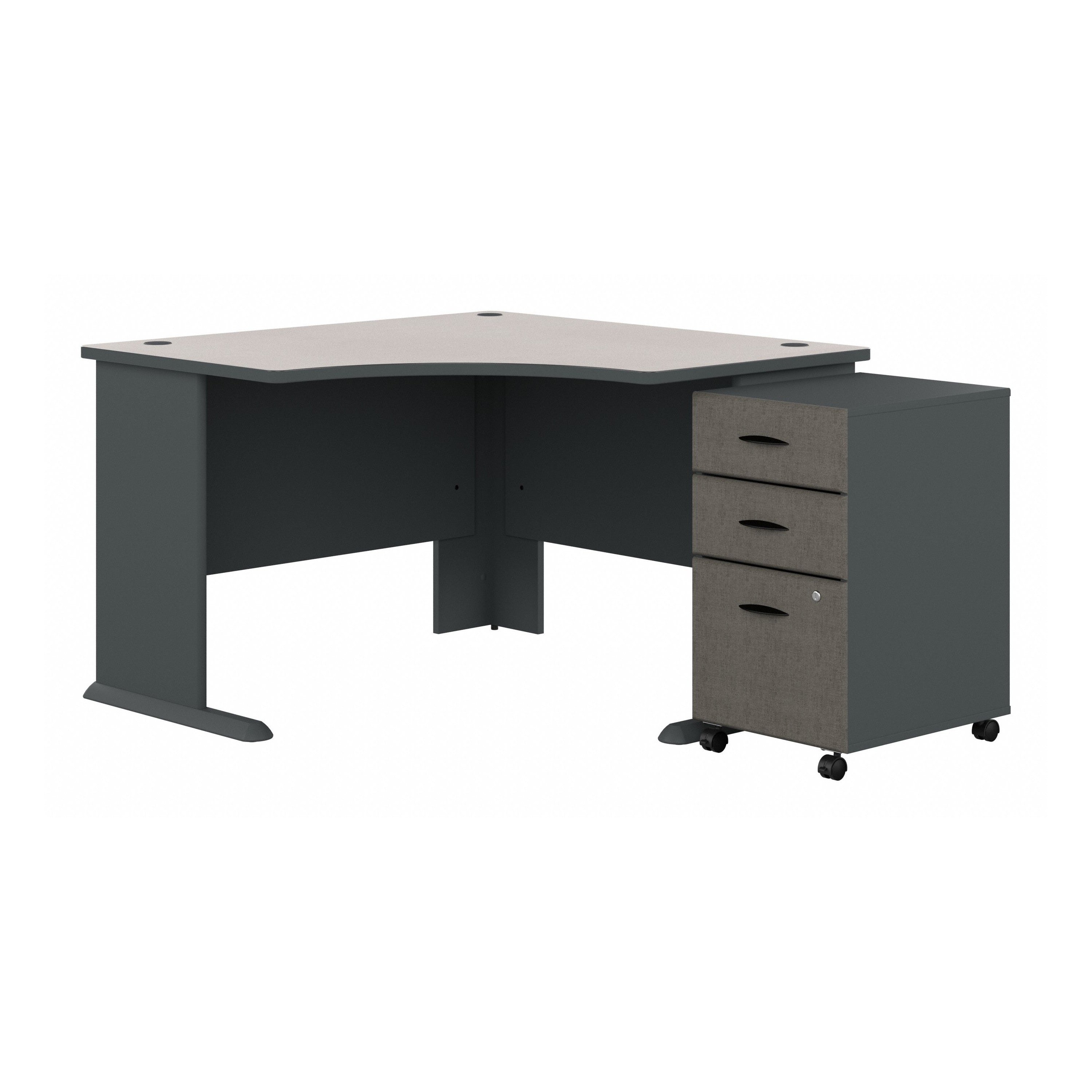 Bush Business Furniture Series A 48W Corner Desk with Mobile File Cabinet in Slate and White Spectrum - 51.52" Width x 47.17" Depth x 29.66" Height
