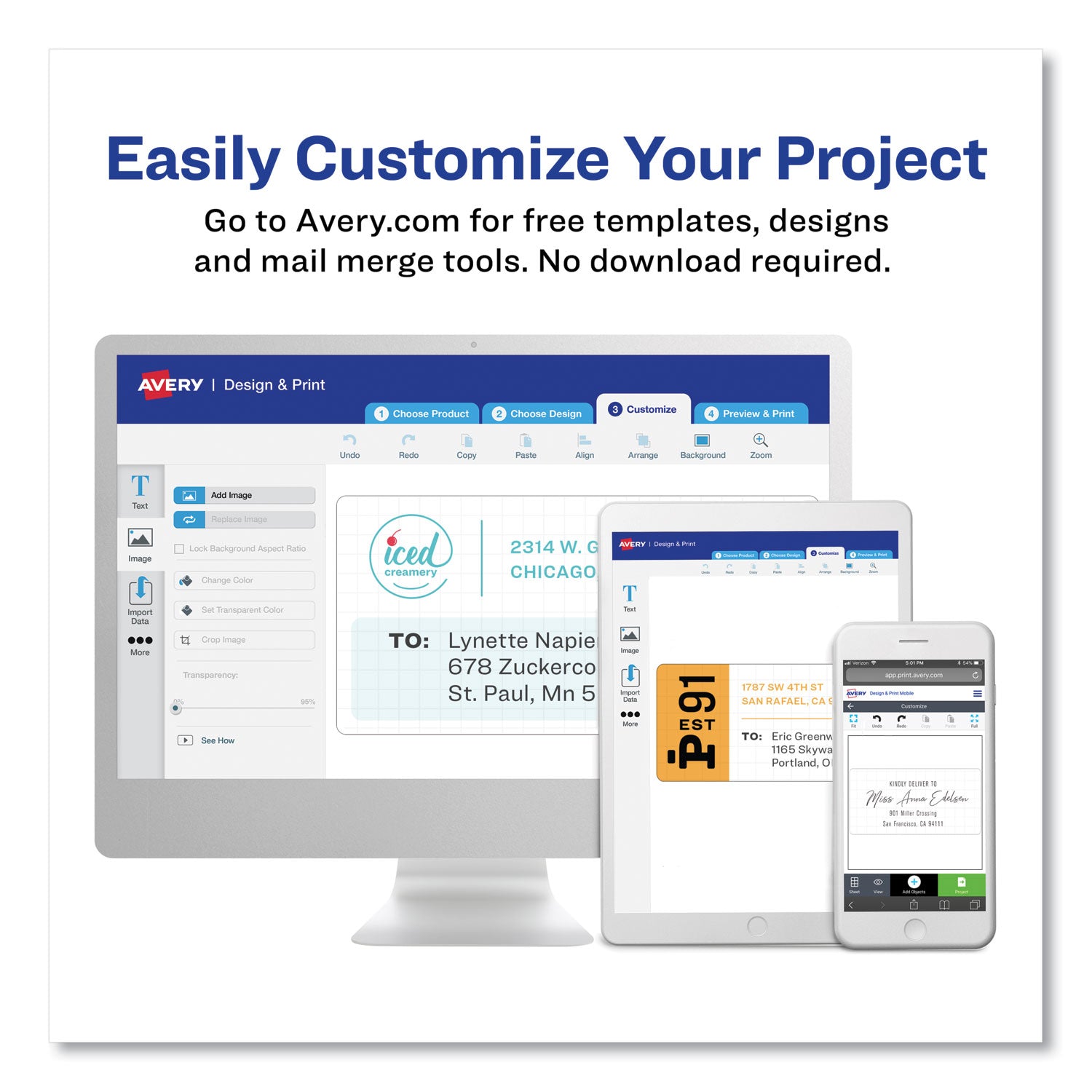 Easy Peel® Address Labels, Sure Feed™ Technology, Permanent Adhesive, 1" x 4", 500 Labels