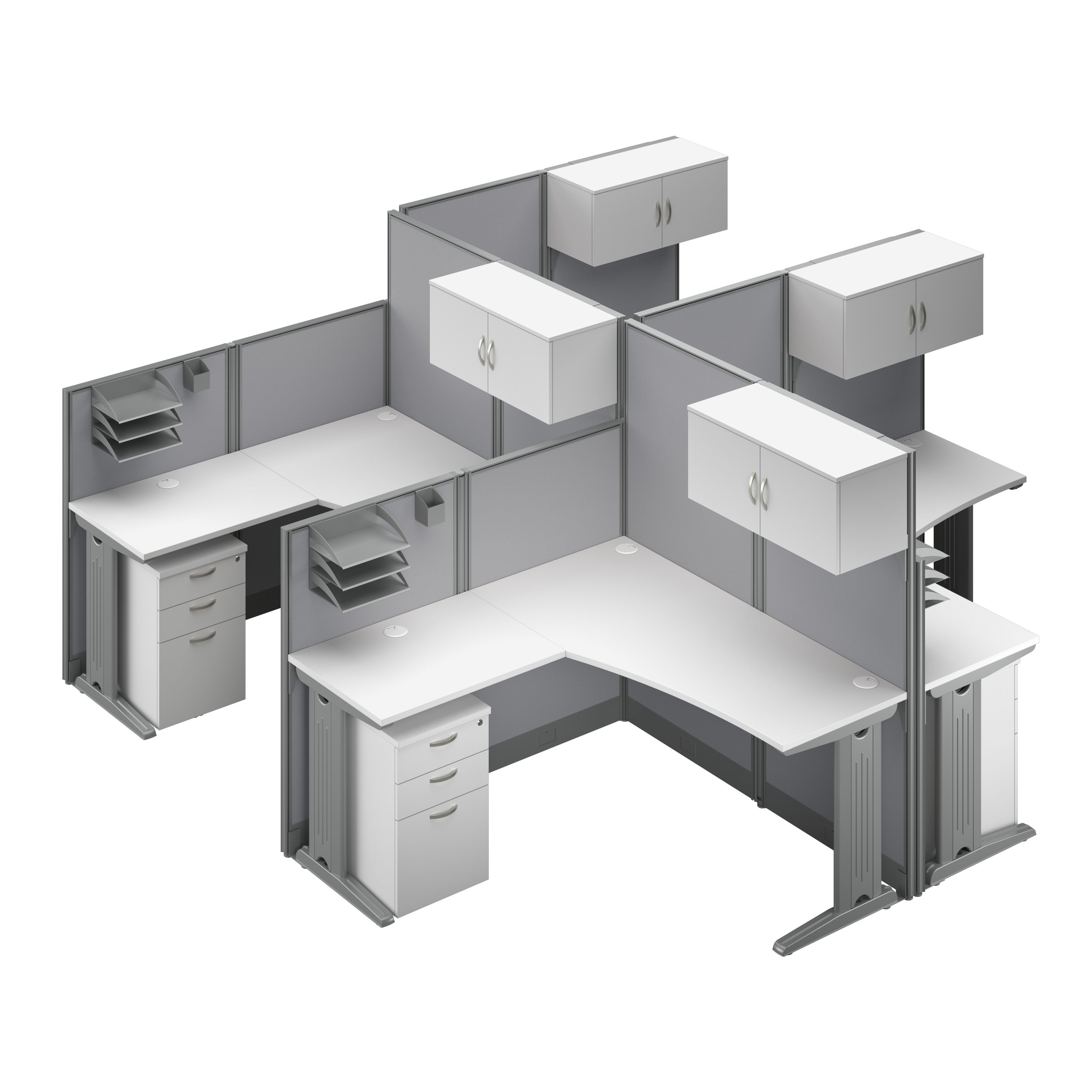Bush Business Furniture Office in an Hour 4 Person L Shaped Cubicle Desks with Storage, Drawers, and Organizers in Pure White - 128.97" Width x 128.97" Depth x 62.86" Height