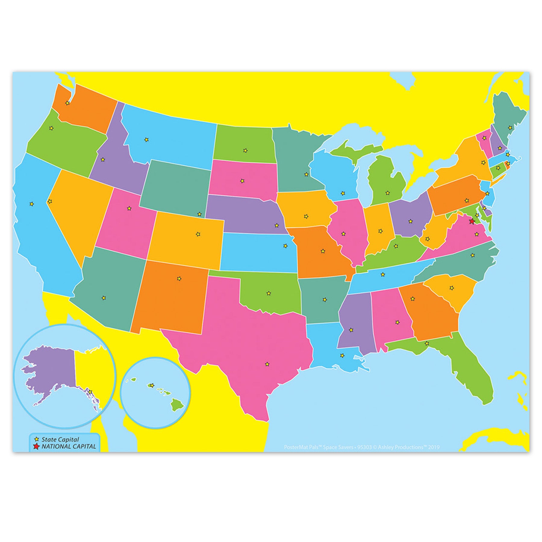 Smart Poly® PosterMat Pals™ Space Savers, 13" x 9-1/2", US Map, Pack of 10