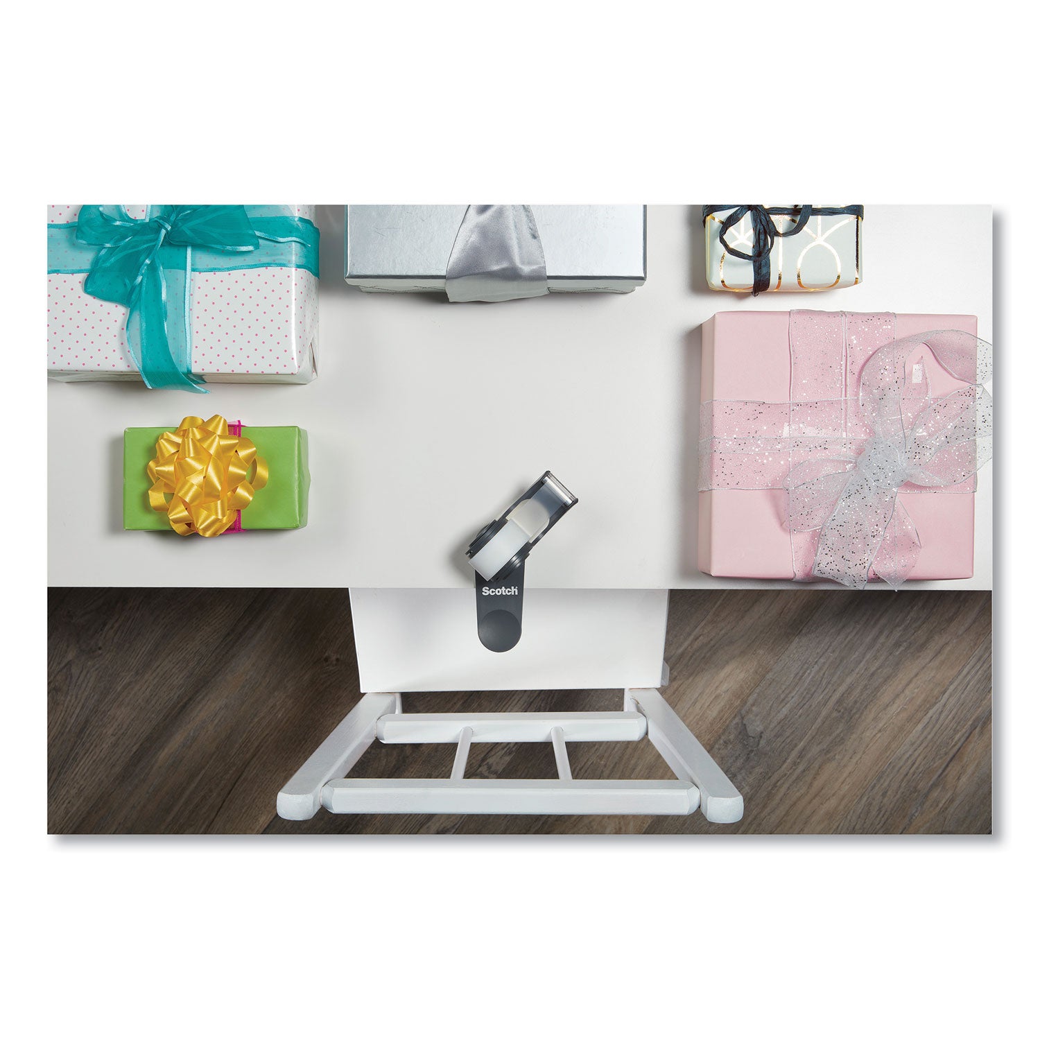 Clip And Twist Desktop Tape Dispenser, With Tape Roll, 1" Core, Plastic, Gray