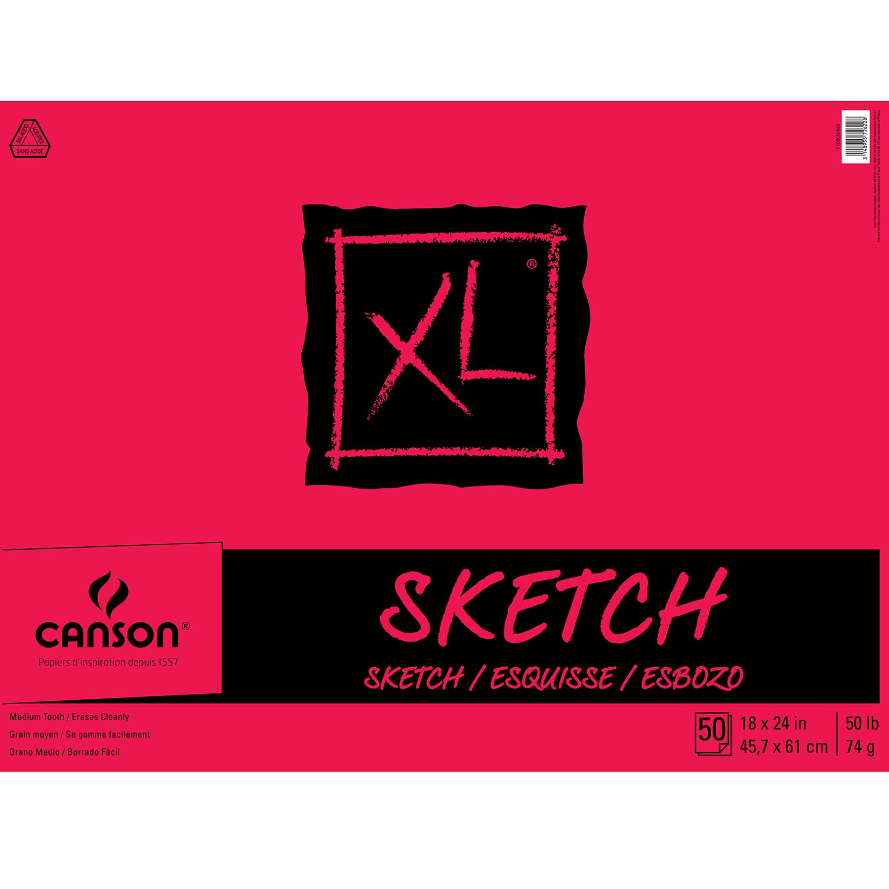 XL Series Sketch Pad, Side Wire Binding, 50 Sheet, 18x24 inch, 1 Count