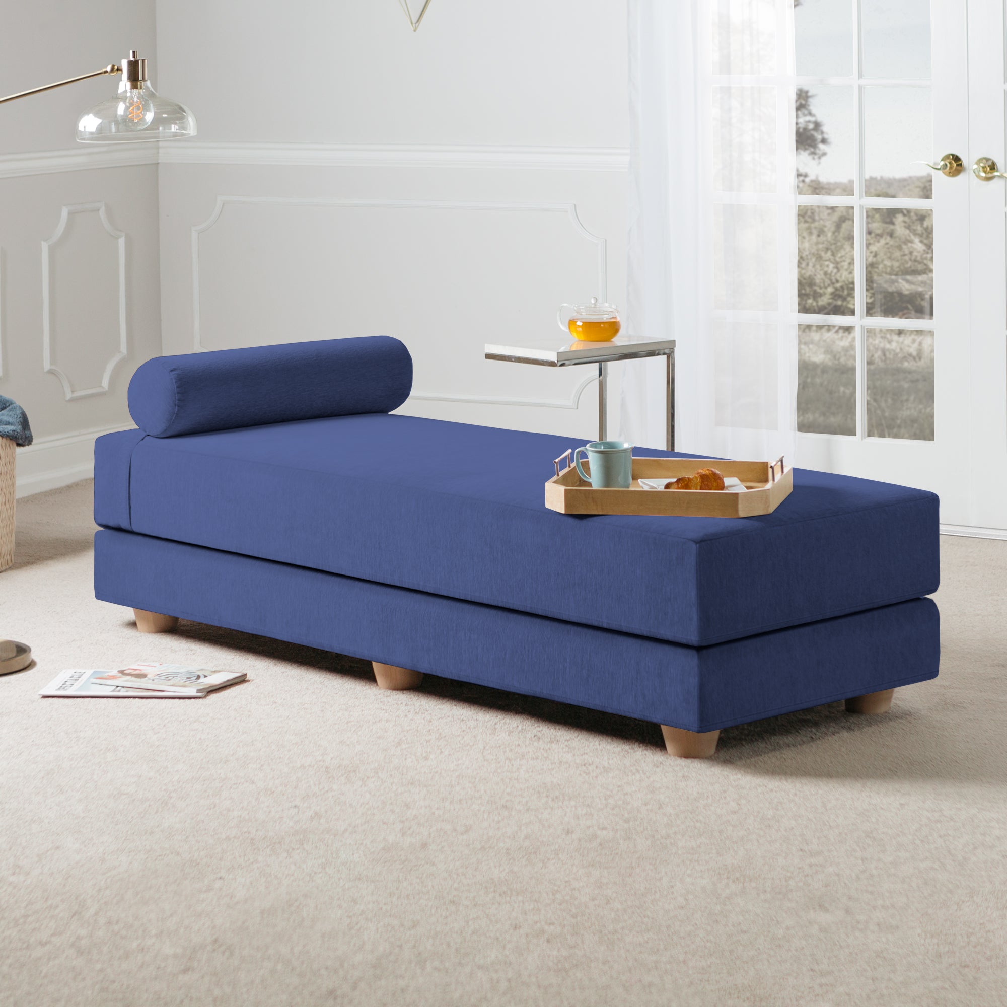 Jaxx Alon Daybed/Fold-Out Sleeper, Queen-Size Mattress - Premium Chenille, Navy