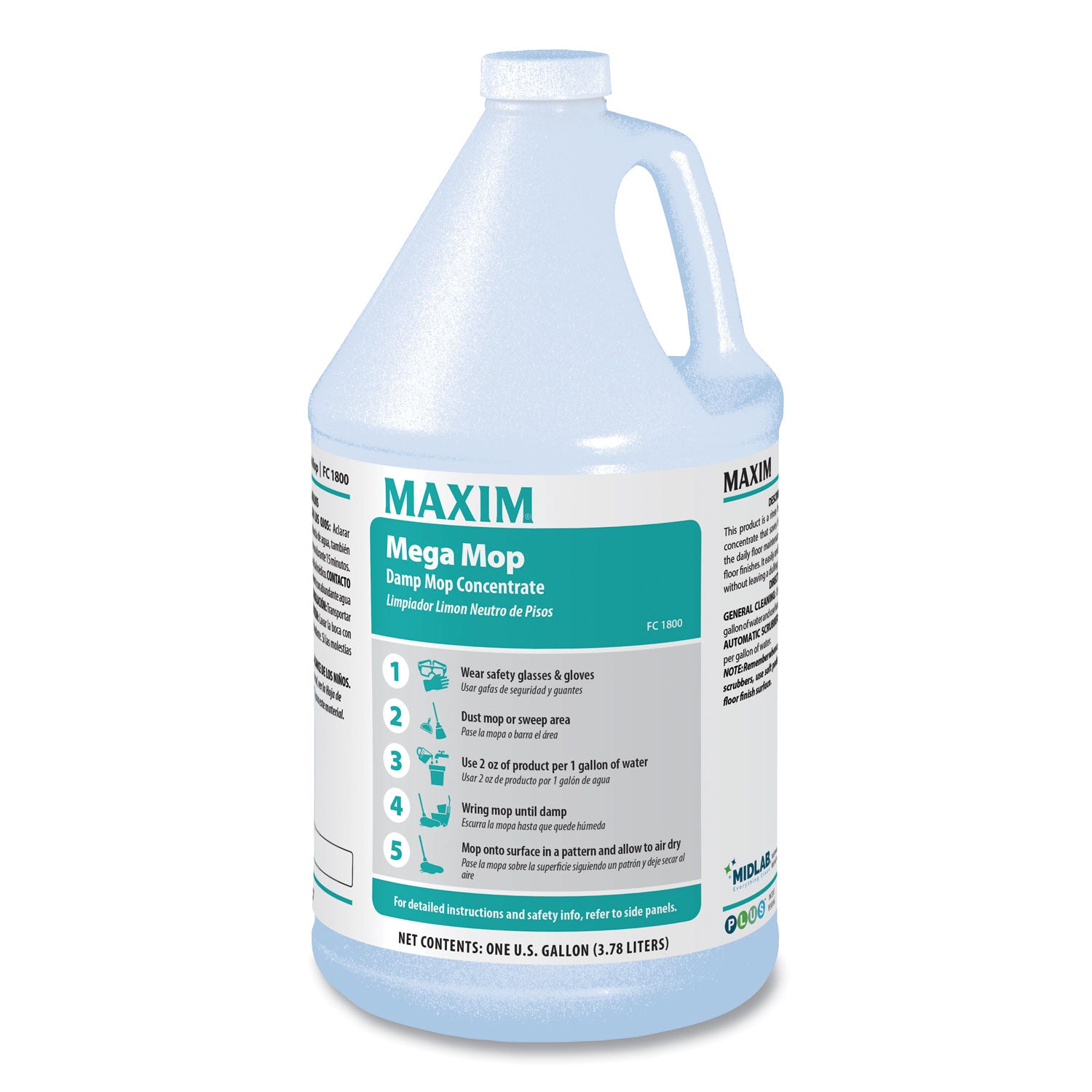 Mega Mop Damp Mop Concentrate, Lemon Scent, 1 Gal Bottle, 4/carton
