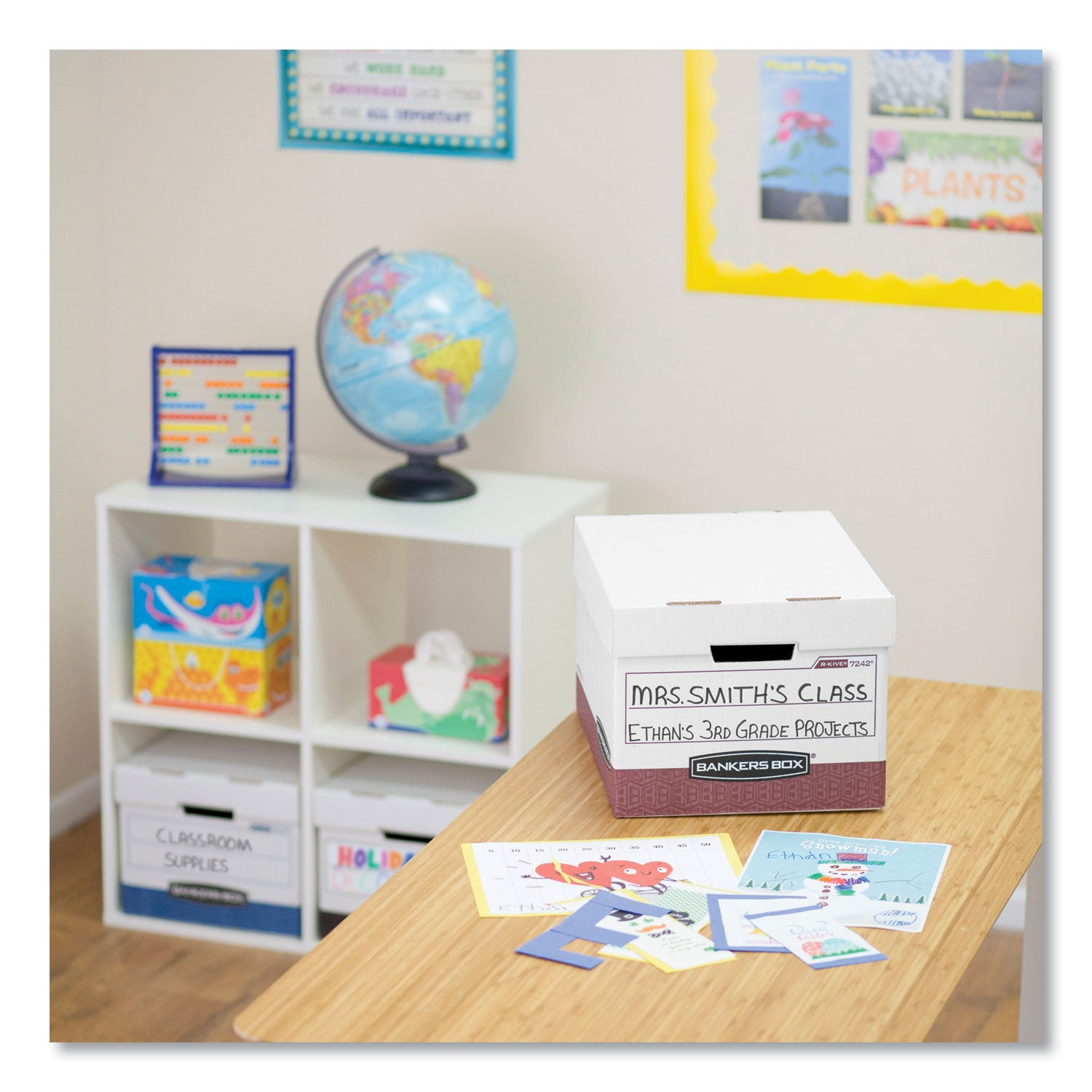 Bankers Box R-Kive File Storage Box, Heavy Duty, Lift-off Lid, Stackable, White/Red, Supports Letter & Legal Size, 12 Boxes per Carton