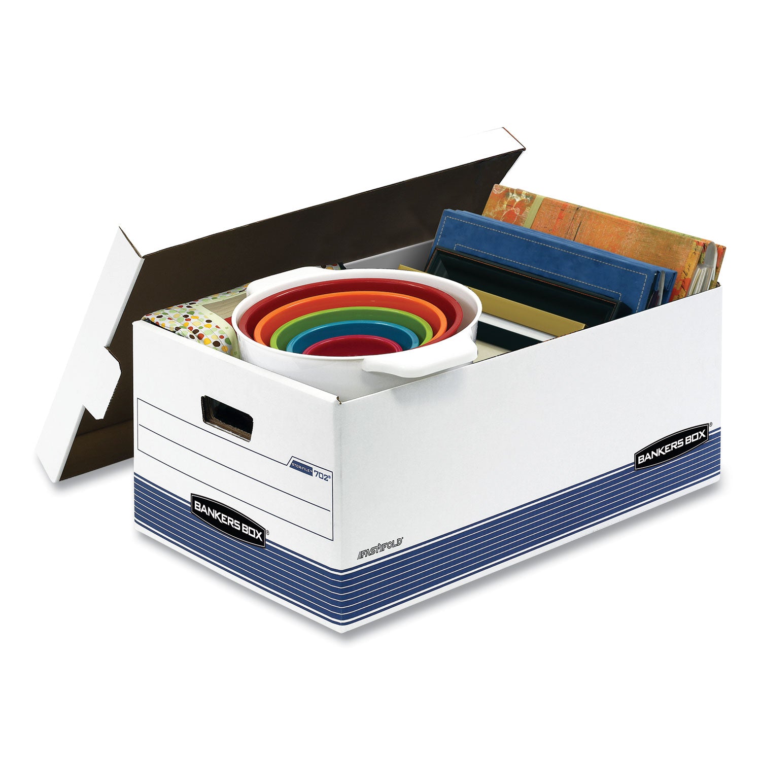 Internal Dimensions: 15" Width x 24" Depth x 10" Height - External Dimensions: 15.9" Width x 25.4" Depth x 10.3" Height - Media Size Supported: Legal - Lift-off Closure - Medium Duty - Stackable - White, Blue - For File - Recycled - 12 / Carton