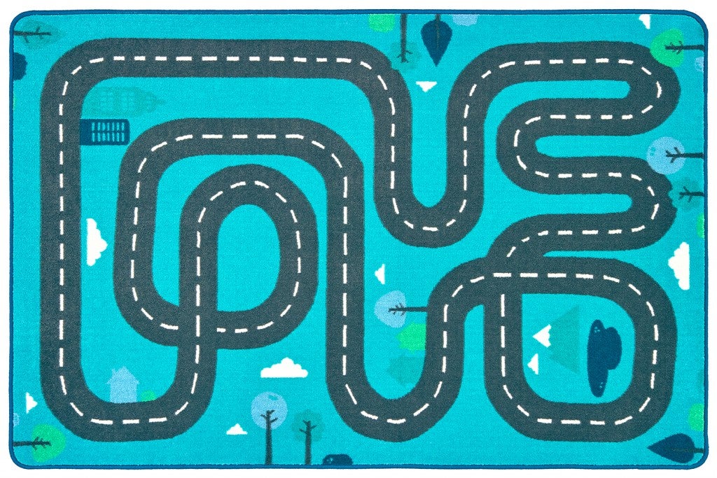 Tranquil Travel Road Play Carpet  - 4ft x 6ft - Rectangle - Light Blue