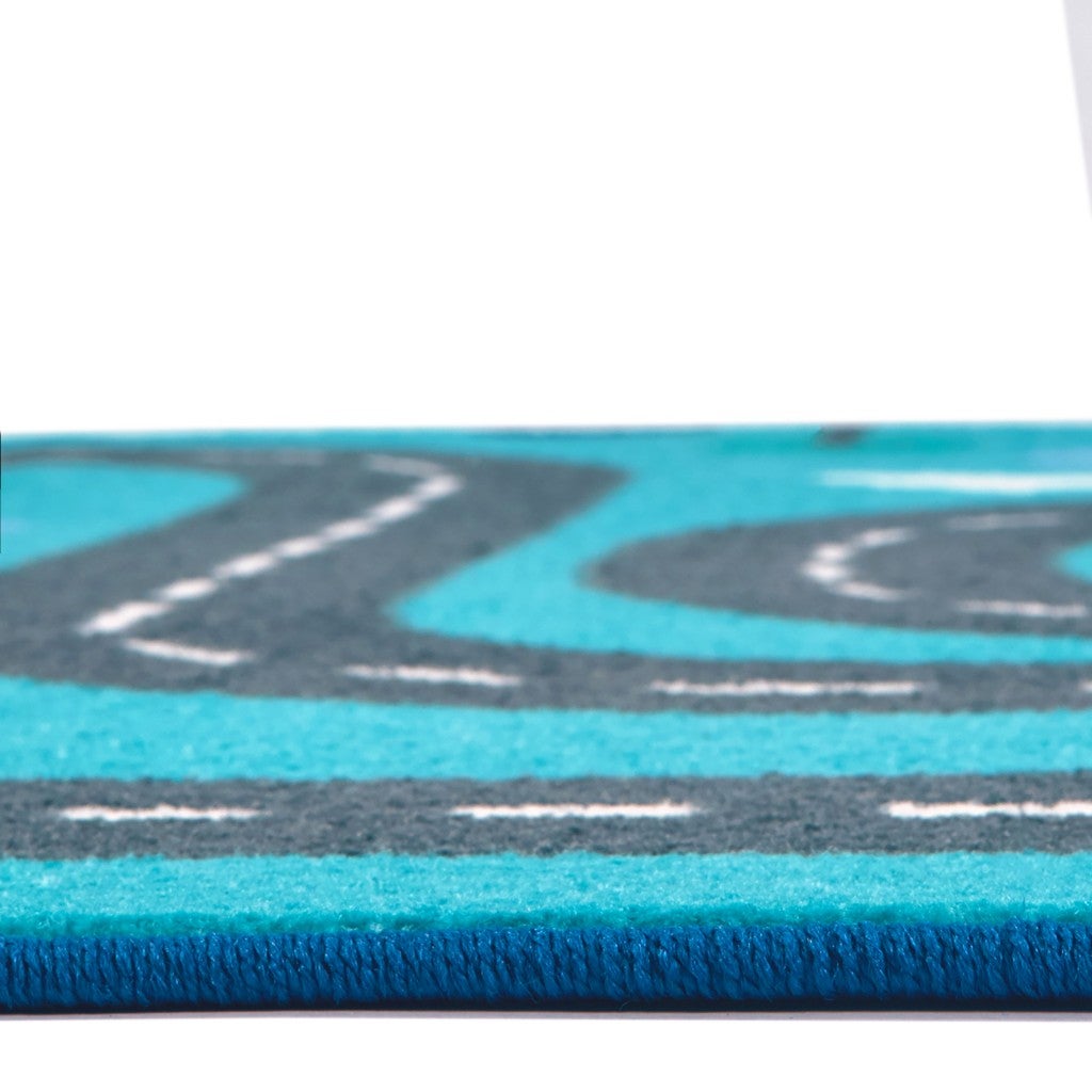 Tranquil Travel Road Play Carpet - 6ft x 9ft - Rectangle - Light Blue