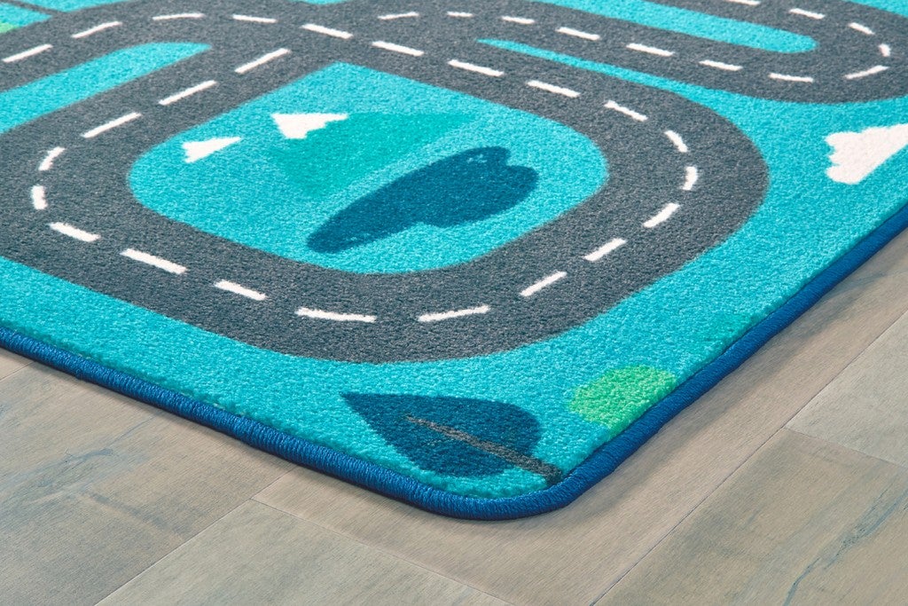 Tranquil Travel Road Play Carpet - 6ft x 9ft - Rectangle - Light Blue