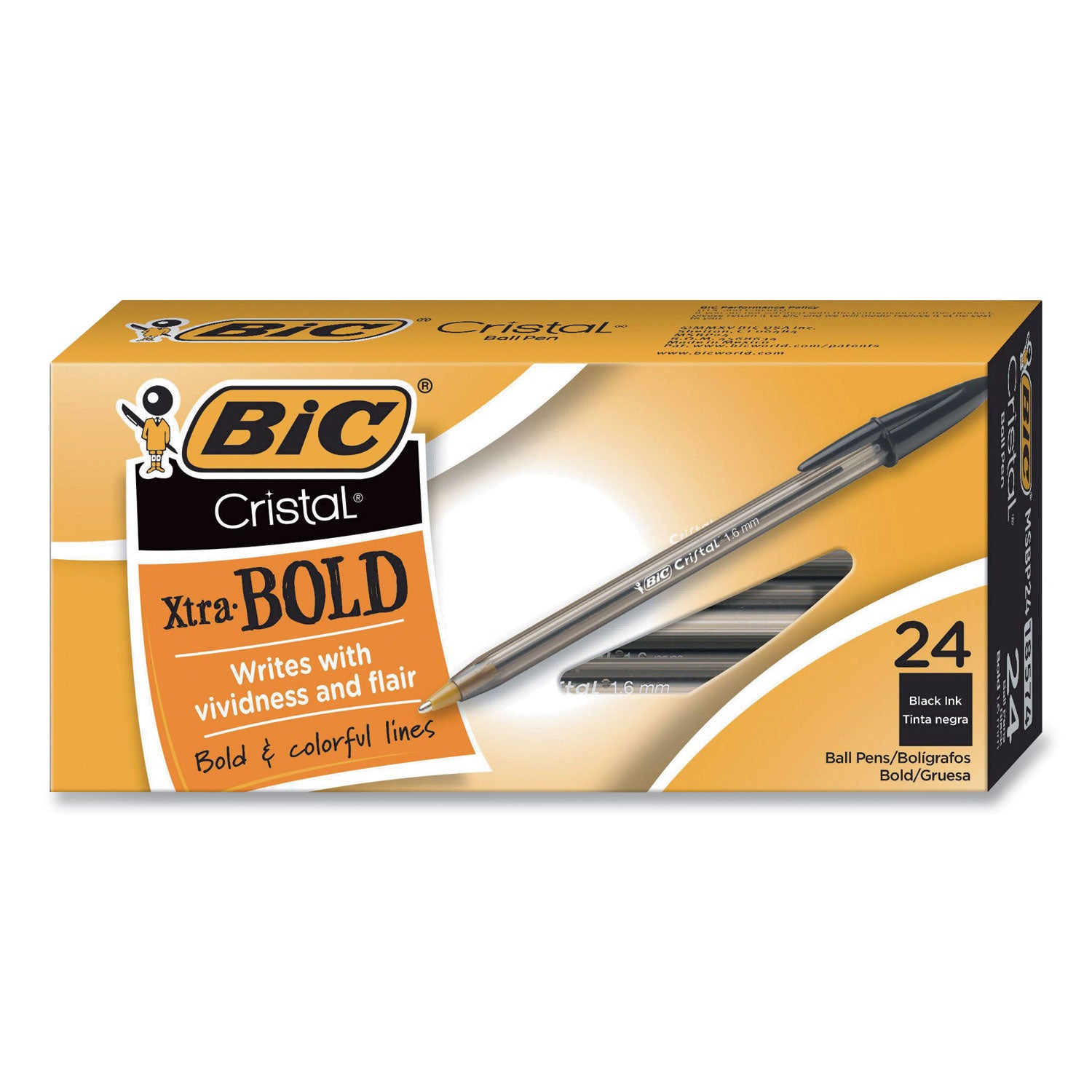 Cristal Xtra Bold Ballpoint Pen, Stick, Bold 1.6 mm, Black Ink, Clear Barrel, 24/Pack