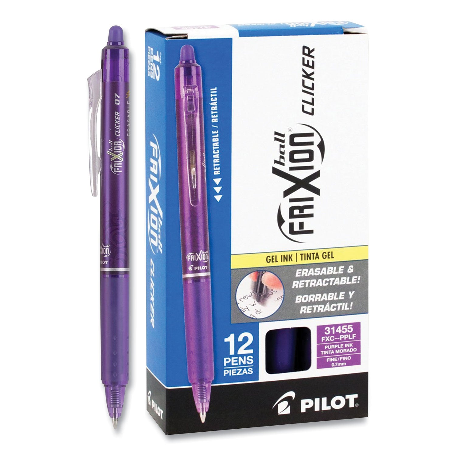 FriXion Gel Pens - 0.7 mm Fine Needle Pen Point - Retractable - Erasable - Purple Ink - Gel-based - Document, Writing - 1 Dozen