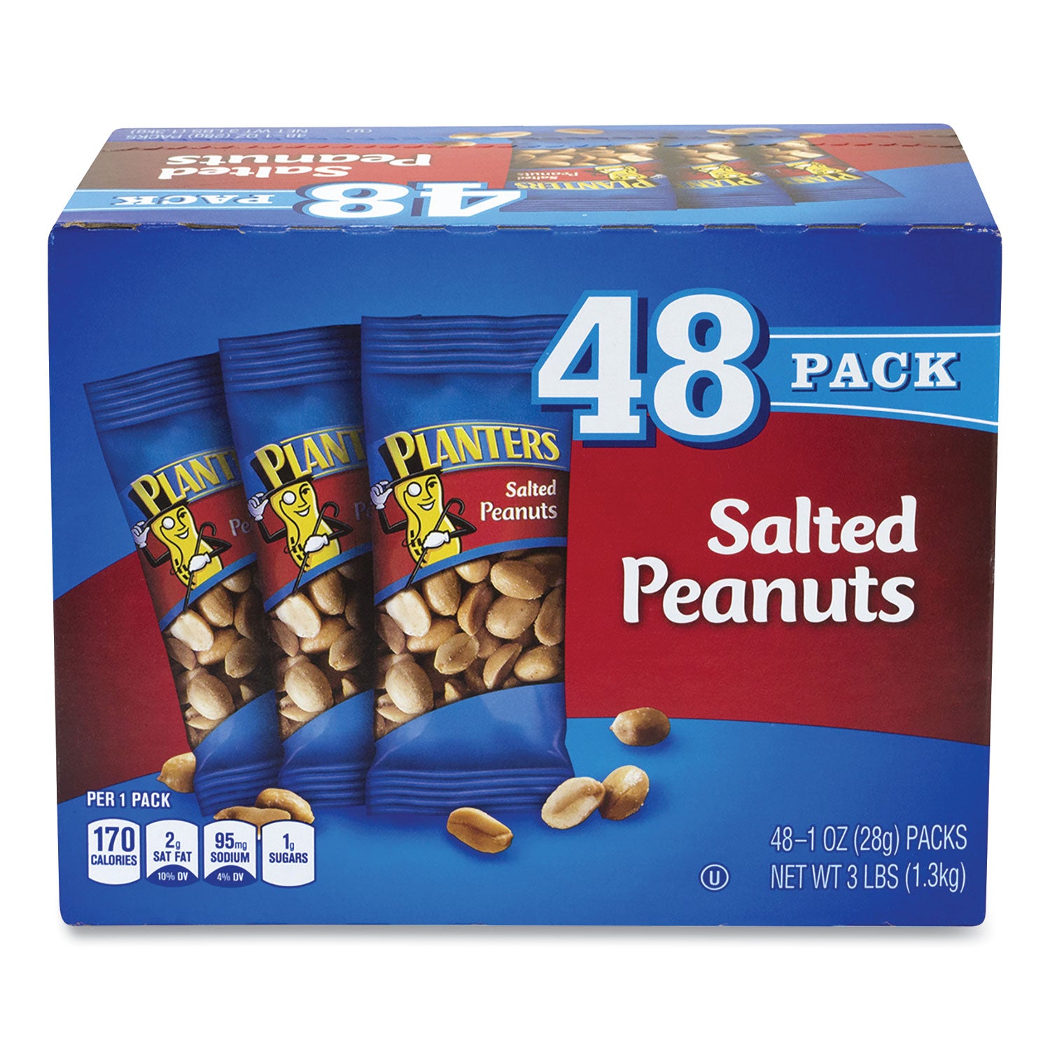 Green Rabbit Planters Roasted Peanuts Snack Packs - Cholesterol-free - Salted Peanut - 1 oz - 48 / Carton