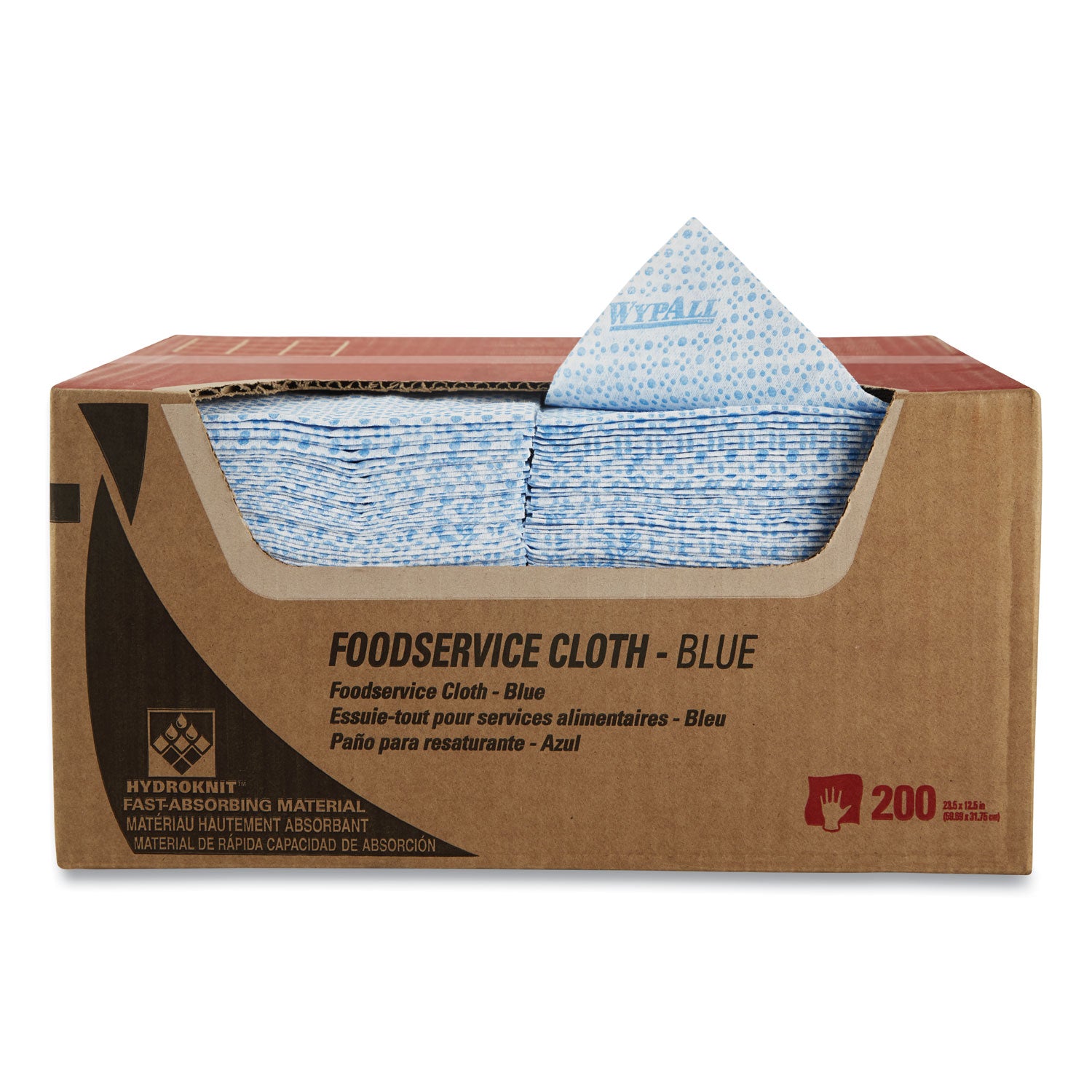 Wypall Critical Clean Foodservice Cloths, Quarter-Fold, 12.50" x 23.50", Blue, Hydroknit/Cellulose/Polypropylene, 200 Sheets per Box
