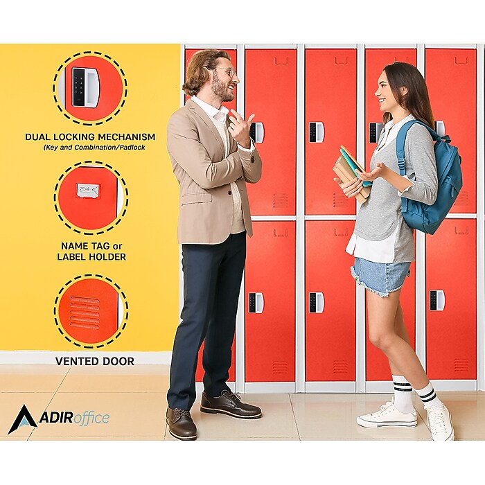72" H x 12" W  2-Tier Steel Storage Locker with Digital Lock, Red