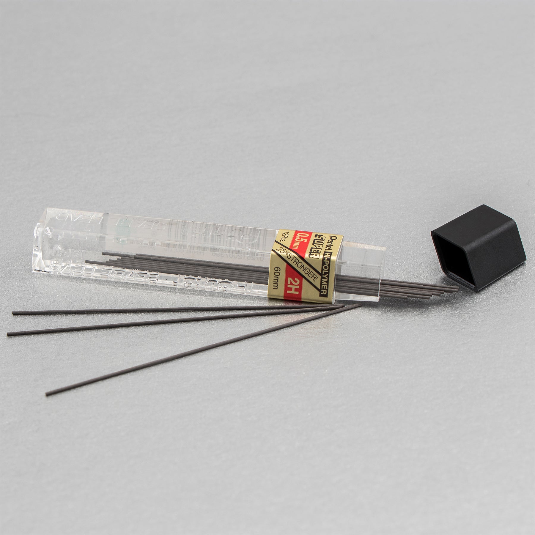 Super Hi-Polymer Lead Refill (0.5mm) Fine, 2H, 12 Pieces/Tube, 12 Tubes/Box