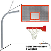 Basketball System - Gooseneck (5-9/16 in. Pole with 6 ft. Offset) - 72 in. Perforated Aluminum Backboard - Playground Breakaway Goal