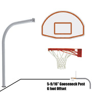 Basketball System - Gooseneck (5-9/16 in. Pole with 6 ft. Offset) - 54 in. Aluminum Fan Backboard - Double Rim Goal