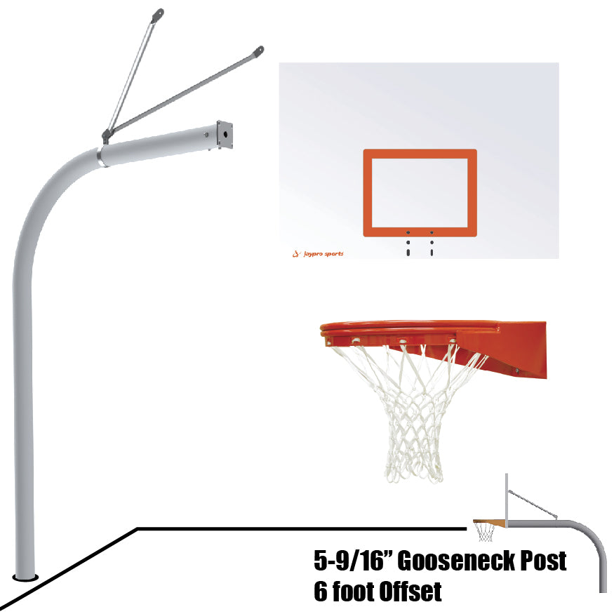 Basketball System - Gooseneck (6 in. Pole with 6 ft. Offset) - 60 in. Steel Backboard - Playground Goal