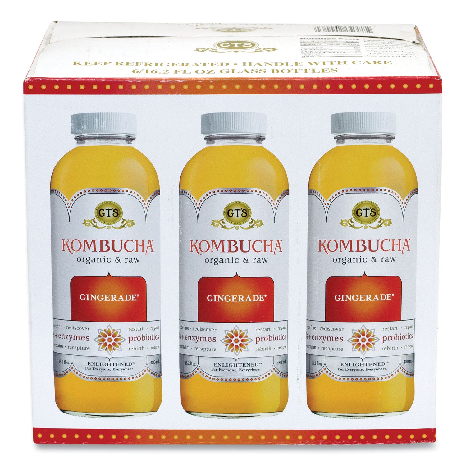 Organic Raw Kombucha Gingerade, 16.2 oz Bottle, 6/Carton
