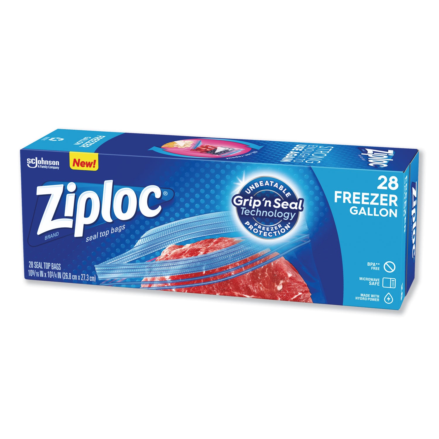 Zipper Freezer Bags, 1 gal, 9.6" x 12.1", Clear, 28/Box
